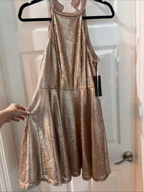 NWT lulus Rose Gold Sequin Halter Fit & Flare Dress